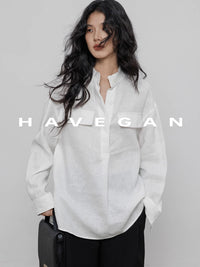 Stand Collar Loose Shirt_BDHL7358