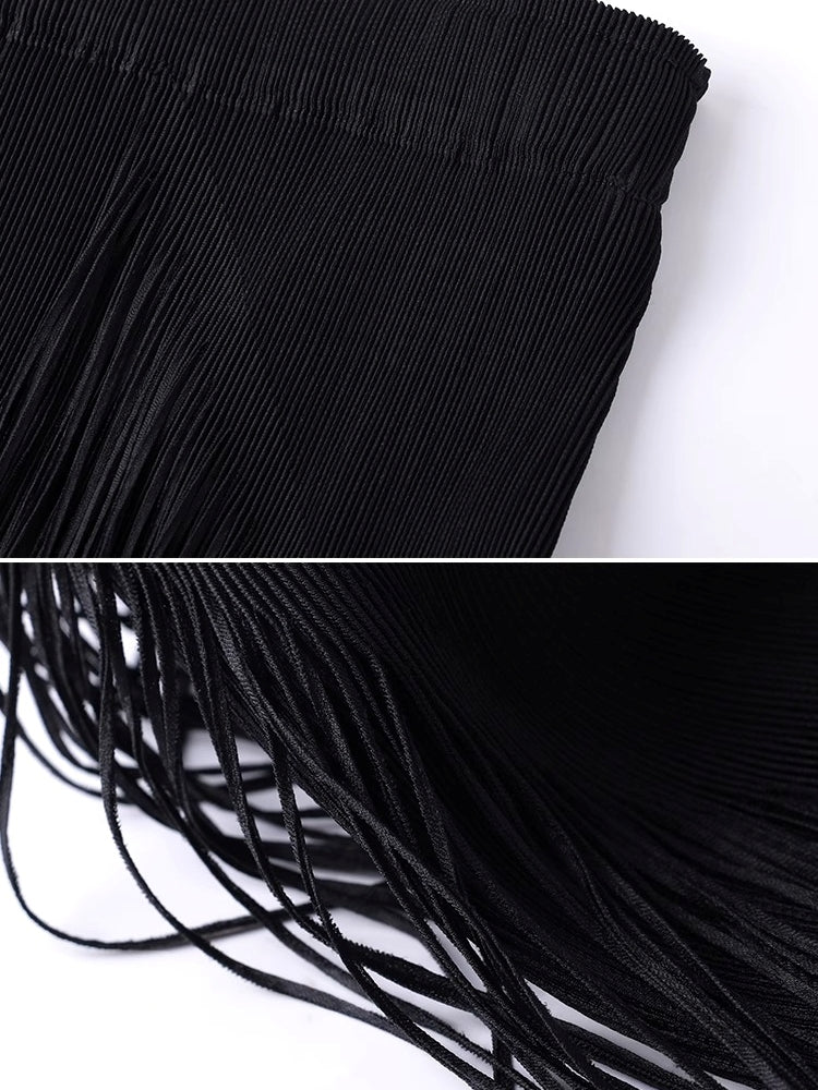 Fringed Irregular Black Skirt_BDHL7351
