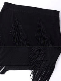 Fringed Irregular Black Skirt_BDHL7351
