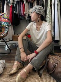 Slim Short V-Neck T-Shirt_BDHL7302