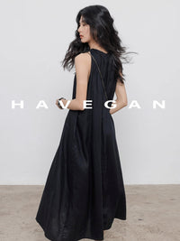 Black A-Line Skirt Sleeveless Dress_BDHL7360