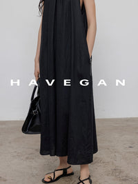 Black A-Line Skirt Sleeveless Dress_BDHL7360