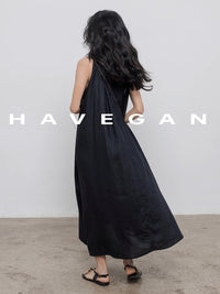 Black A-Line Skirt Sleeveless Dress_BDHL7360