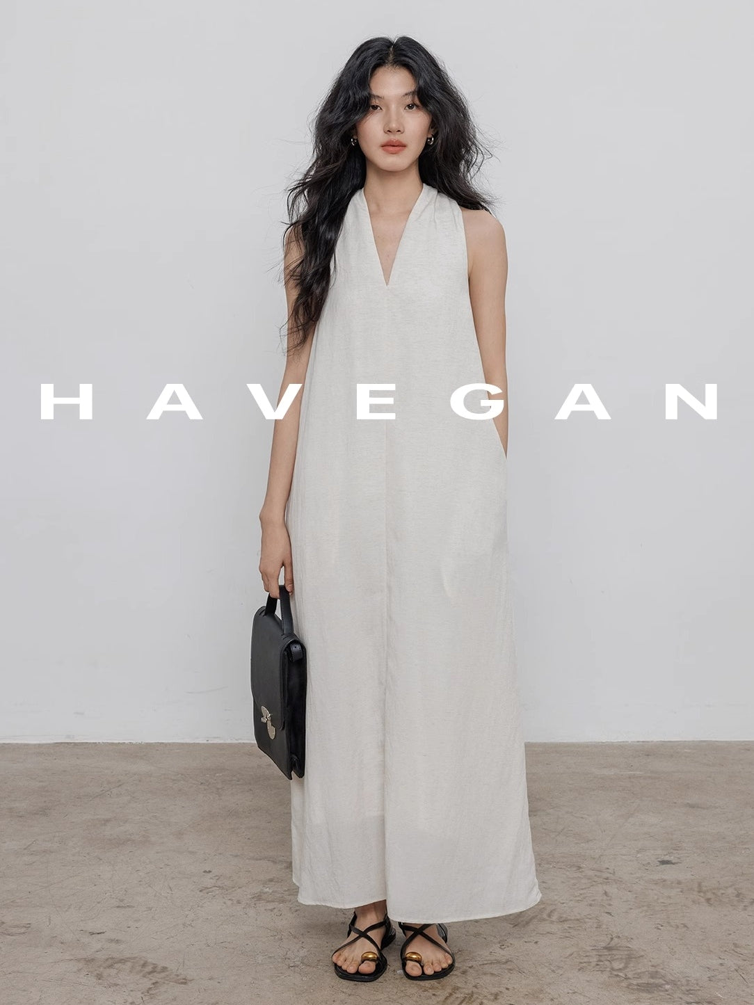 V-Neck Sleeveless A-Line Dress_BDHL7359