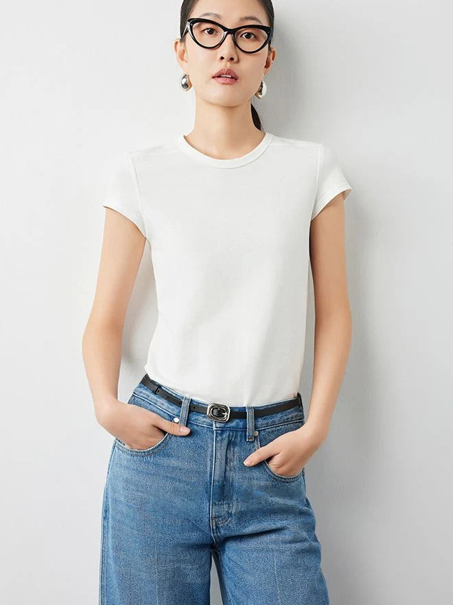 Plain slim short sleeve T-shirt_BDHL5654