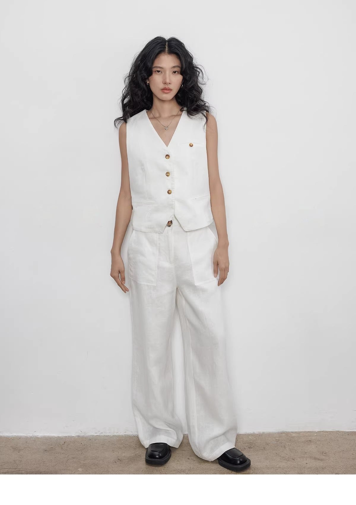 Summer Sleeveless Linen 2-Piece Vest & Pants_BDHL8201