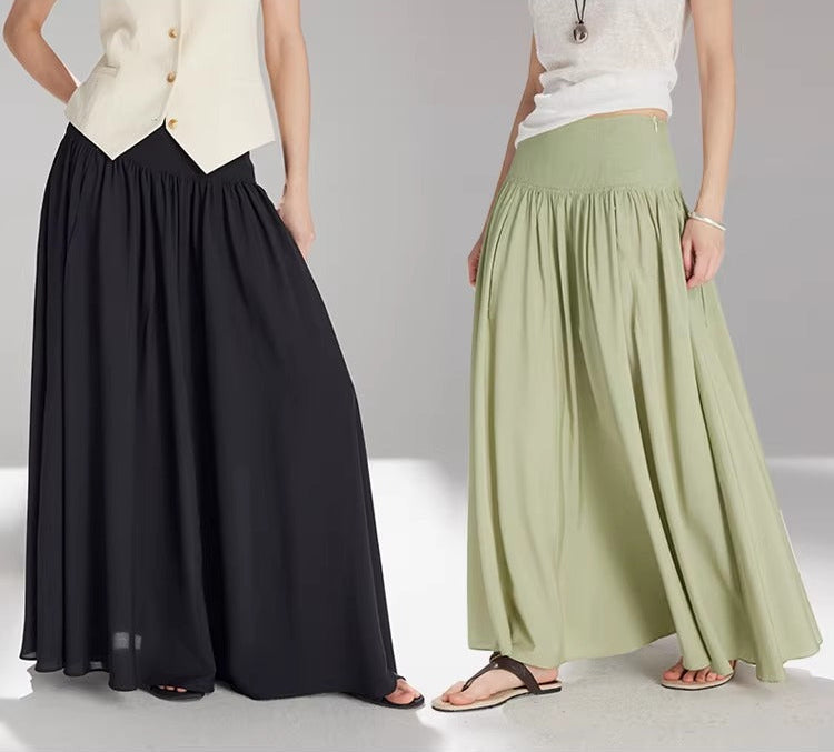 French Holiday Airy Flowy A-Line Midi Skirt_BDHL8229