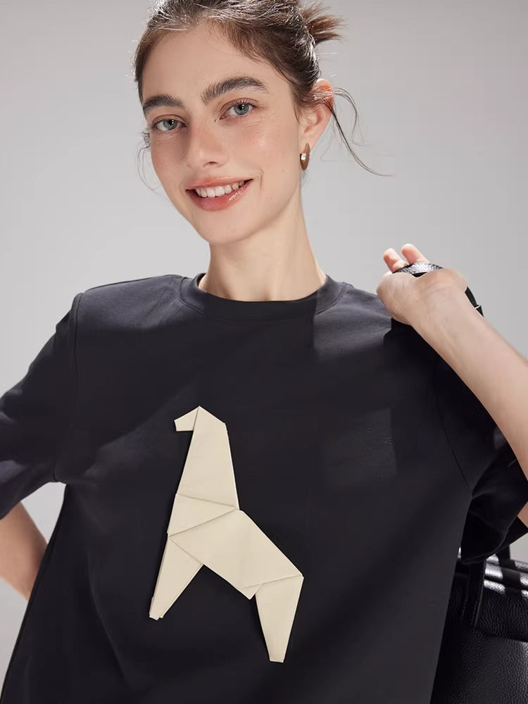 Origami Horse Appliqué Short Sleeve Tee_BDHL8222
