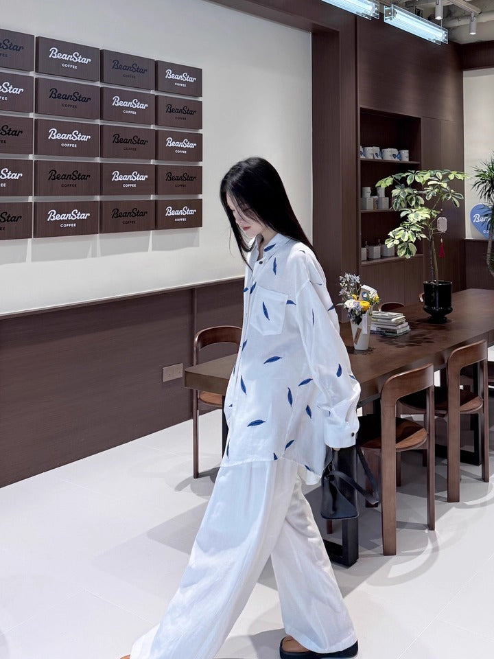 Spring Tencel Ramie Long Sleeve Embroidered Shirt_BDHL8204