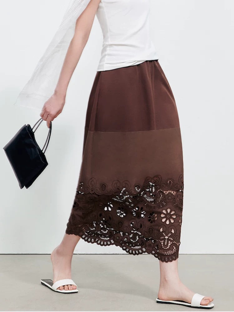 Cutwork Lace Hem Maxi Skirt_BDHL8345