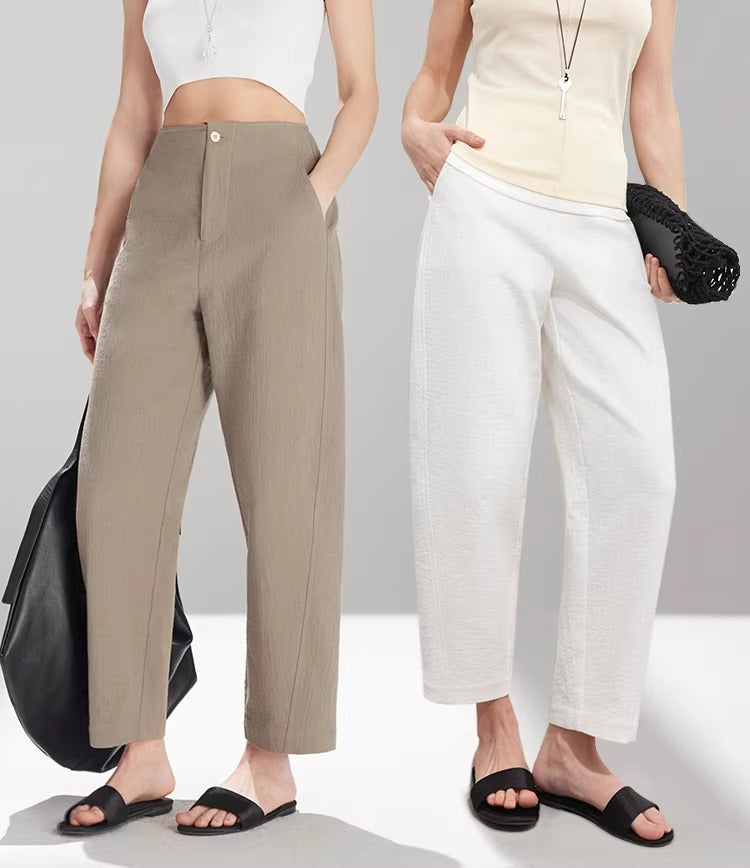 Textured Cotton High-Waist Cropped Straight Pants_BDHL8223