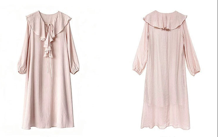 Ruffle V-neck Puff Sleeve Loose Long Dress_BDHL8262