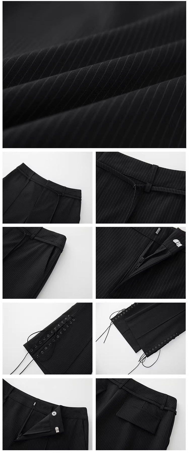 Black Lace-Up Side Low-Rise Wide Pants_BDHL8240