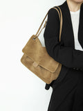 Matte Leather Flap Shoulder Bag_BDHL8456