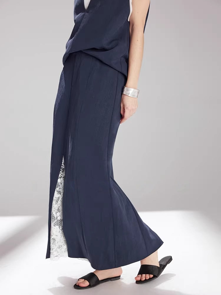 Tencel Lace-Trim Vest & Slit Skirt Set_BDHL8224