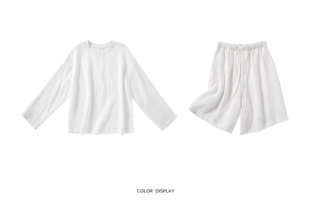 Linen Loose Top and Casual Shorts_BDHL8213