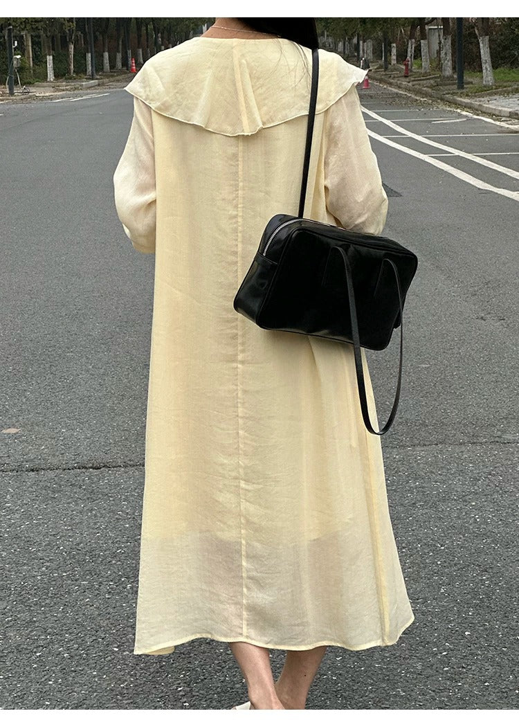 Ruffle V-neck Puff Sleeve Loose Long Dress_BDHL8262