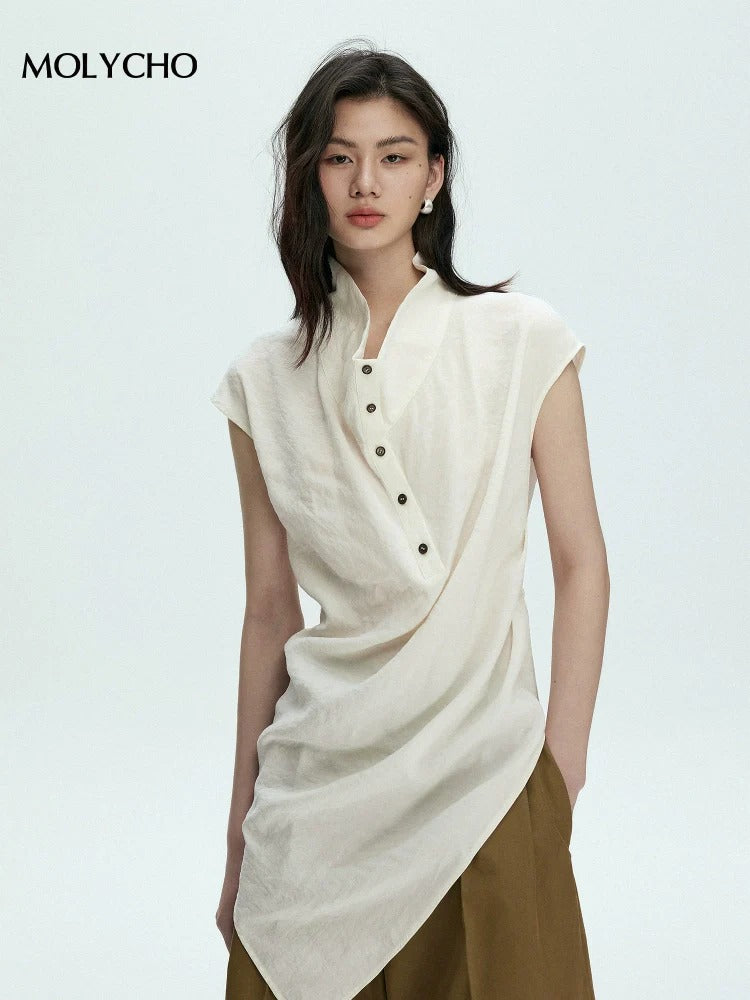Lace-Up Asymmetrical Tops_BDHL7430