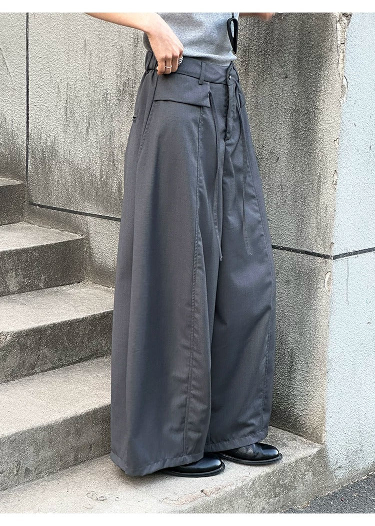 Double Layered Drawstring Wide Leg Drape Pants_BDHL8261