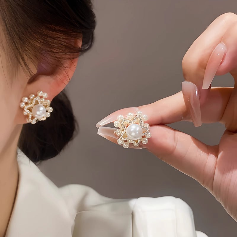 Pearl star earrings_8826