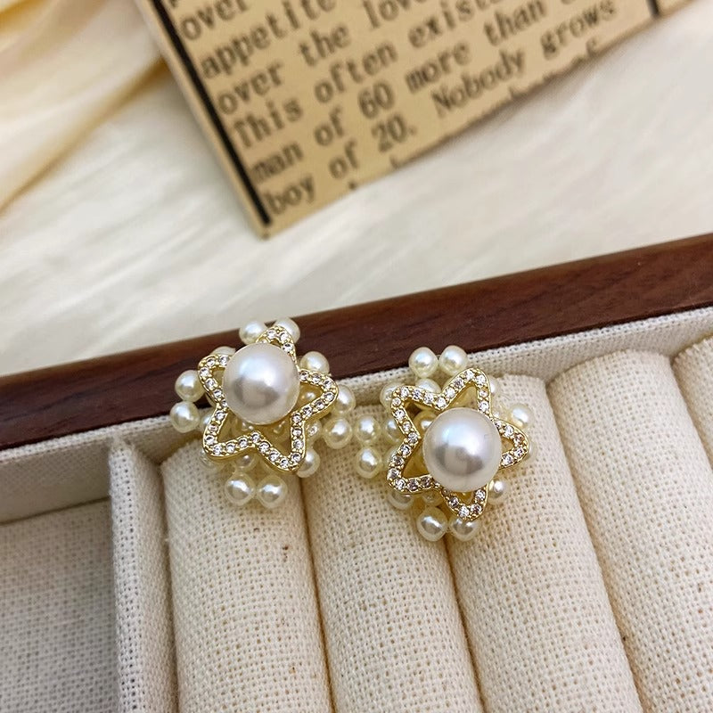 Pearl star earrings_8826