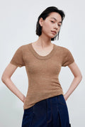Linen Blend U-Neck Knit Tee_BDHL8347