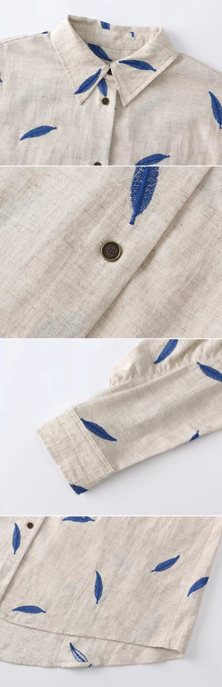 Spring Tencel Ramie Long Sleeve Embroidered Shirt_BDHL8204