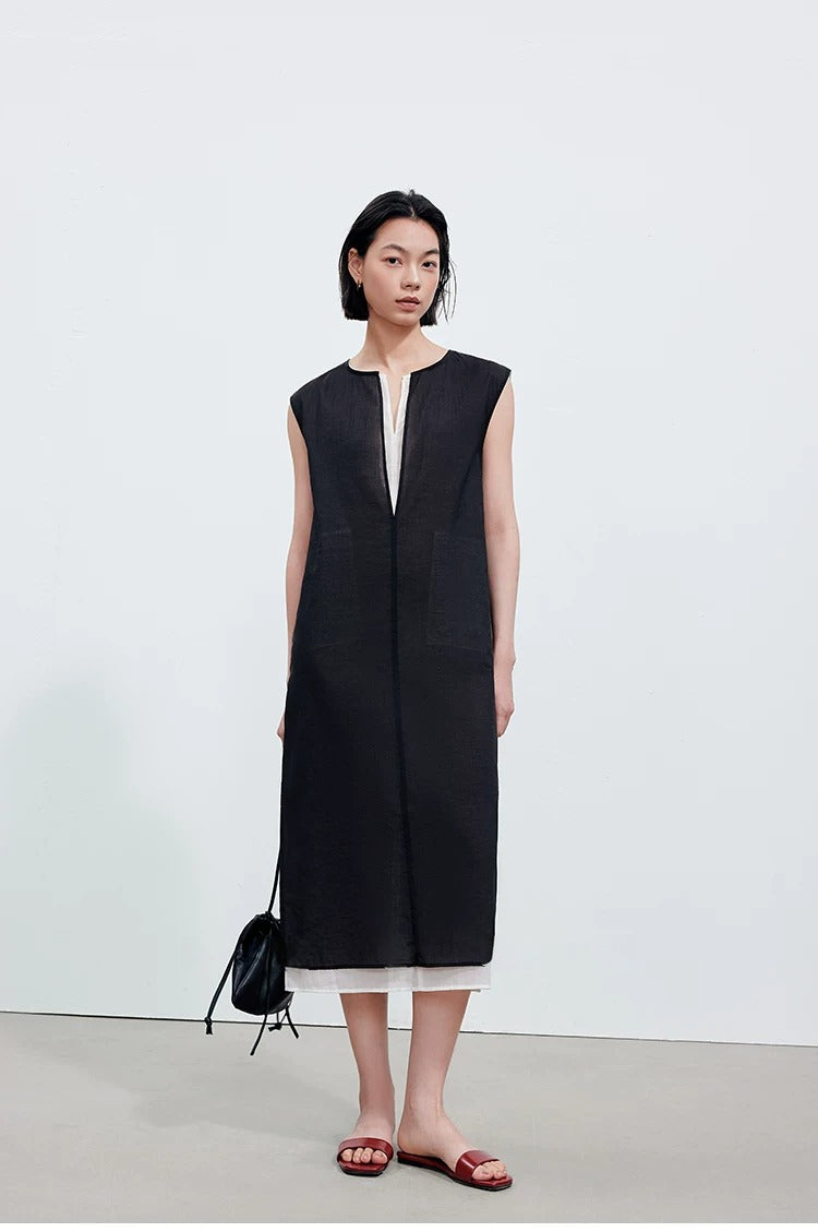 Double-Layer Color-Block Sleeveless Dress_BDHL8329