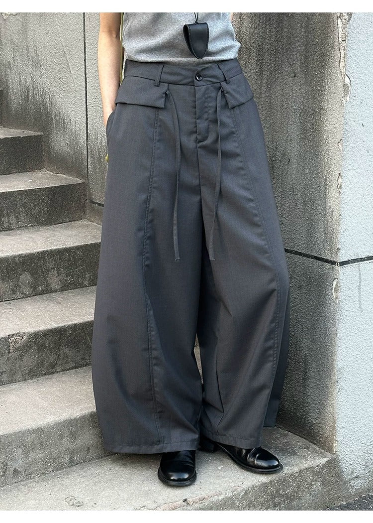 Double Layered Drawstring Wide Leg Drape Pants_BDHL8261