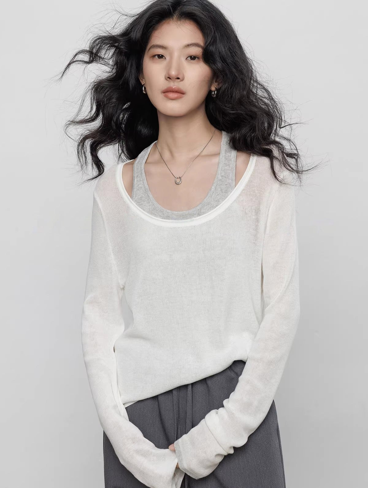 Spring Tencel Linen Knitted Sweater Vest_BDHL8203