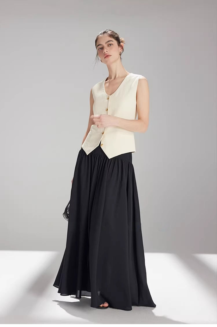 Linen Blend Fitted Teardrop Neck Sleeveless Vest Top_BDHL8226