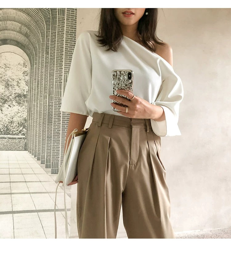 在庫限り早い者勝ち【即納】One-Shoulder White Top_LCHK213LCHK214