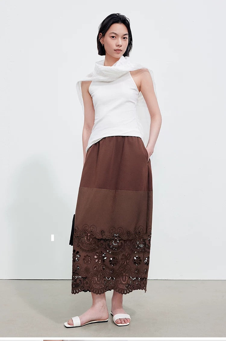 Cutwork Lace Hem Maxi Skirt_BDHL8345
