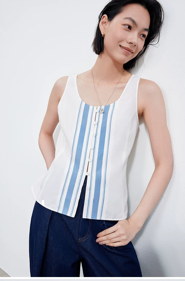 Striped Button-Front Tank Top_BDHL8348
