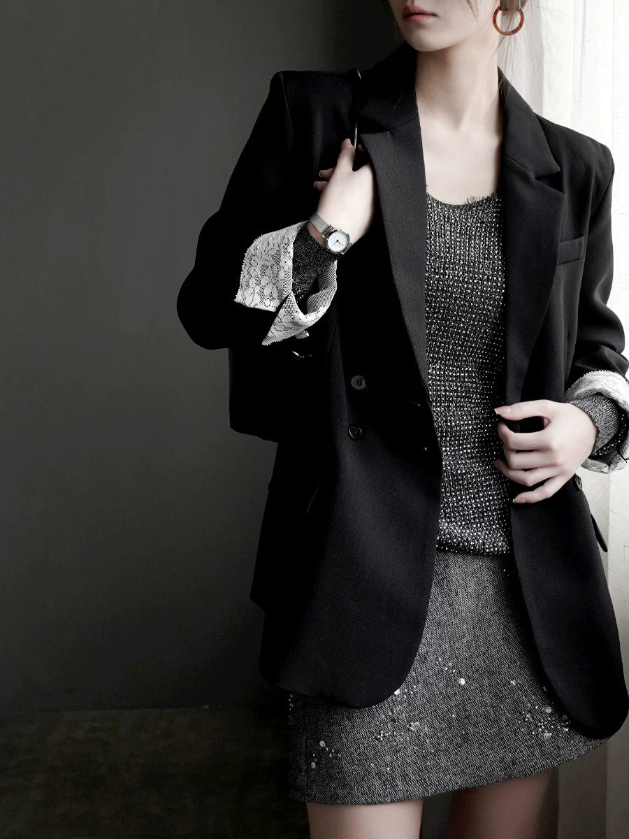 Lace Patchwork Tailored Blazer_BDHL8256