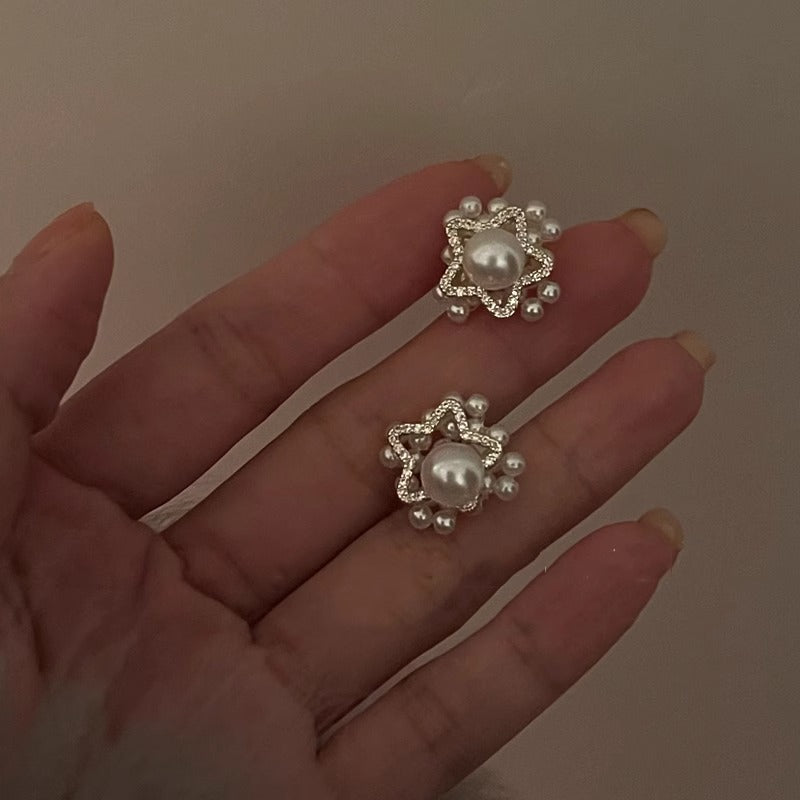 Pearl star earrings_8826