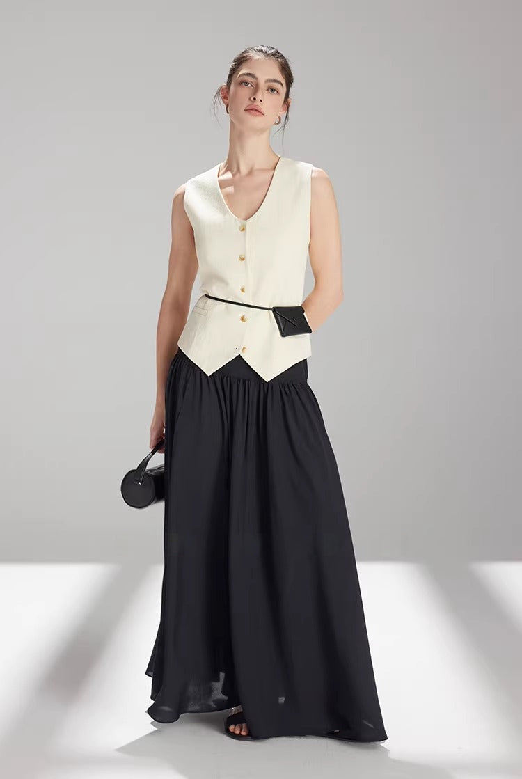 Linen Blend Fitted Teardrop Neck Sleeveless Vest Top_BDHL8226