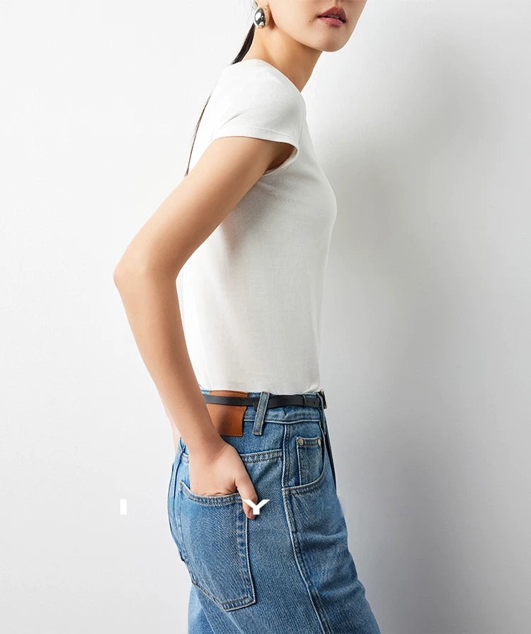 Plain slim short sleeve T-shirt_BDHL5654