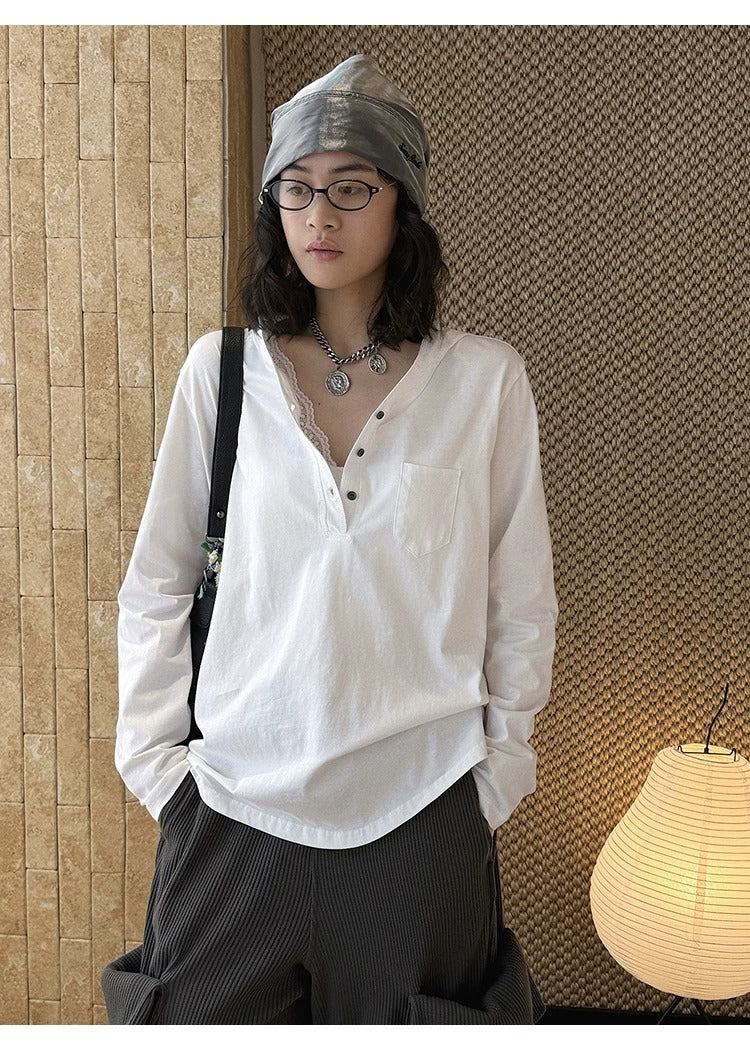 亨利領小口袋寬鬆長袖上衣_BDHL8265