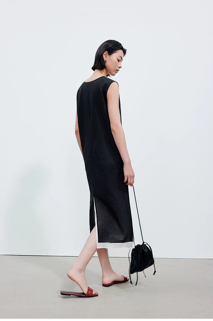 Double-Layer Color-Block Sleeveless Dress_BDHL8329