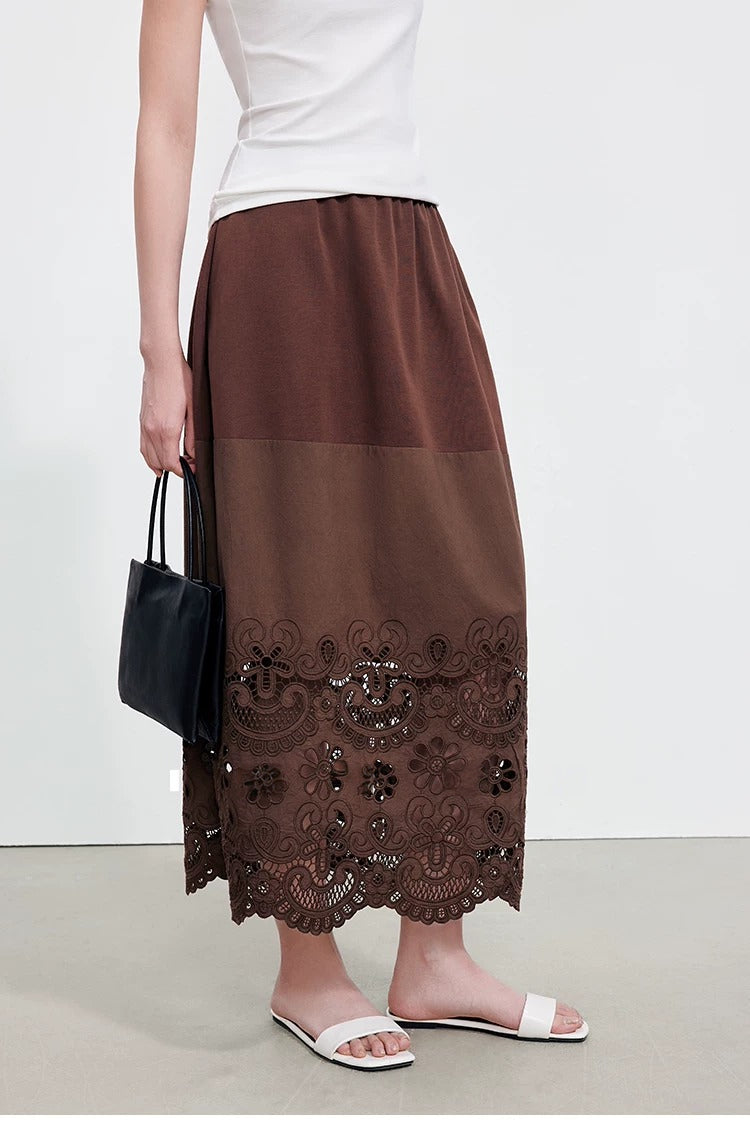 Cutwork Lace Hem Maxi Skirt_BDHL8345