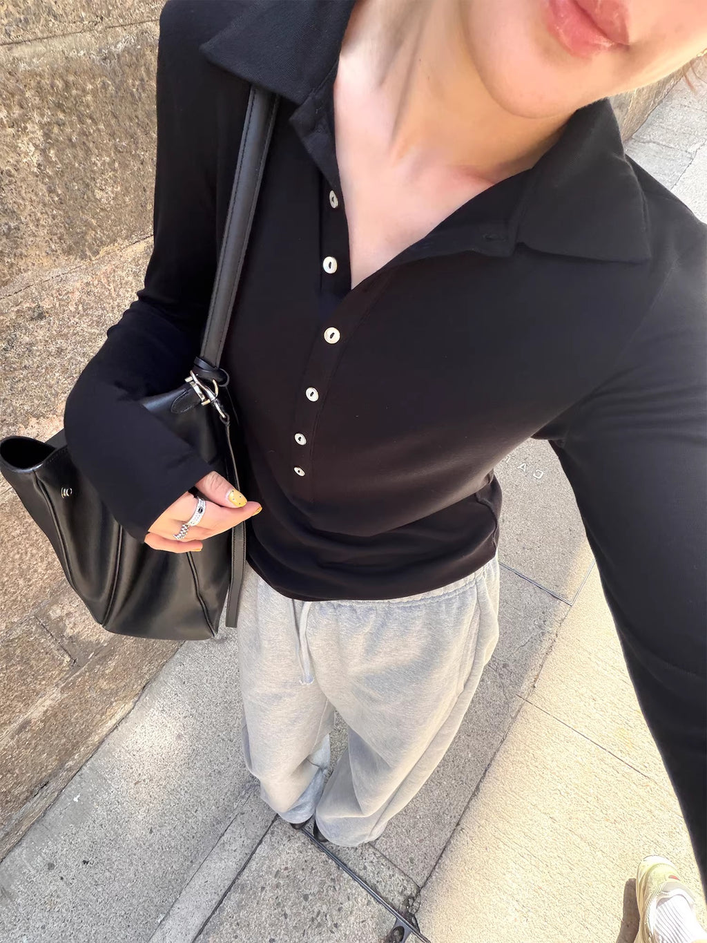 Tencel Wool Polo Collar Long Sleeve Slim Top_BDHL8212