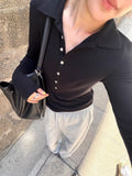 Tencel Wool Polo Collar Long Sleeve Slim Top_BDHL8212