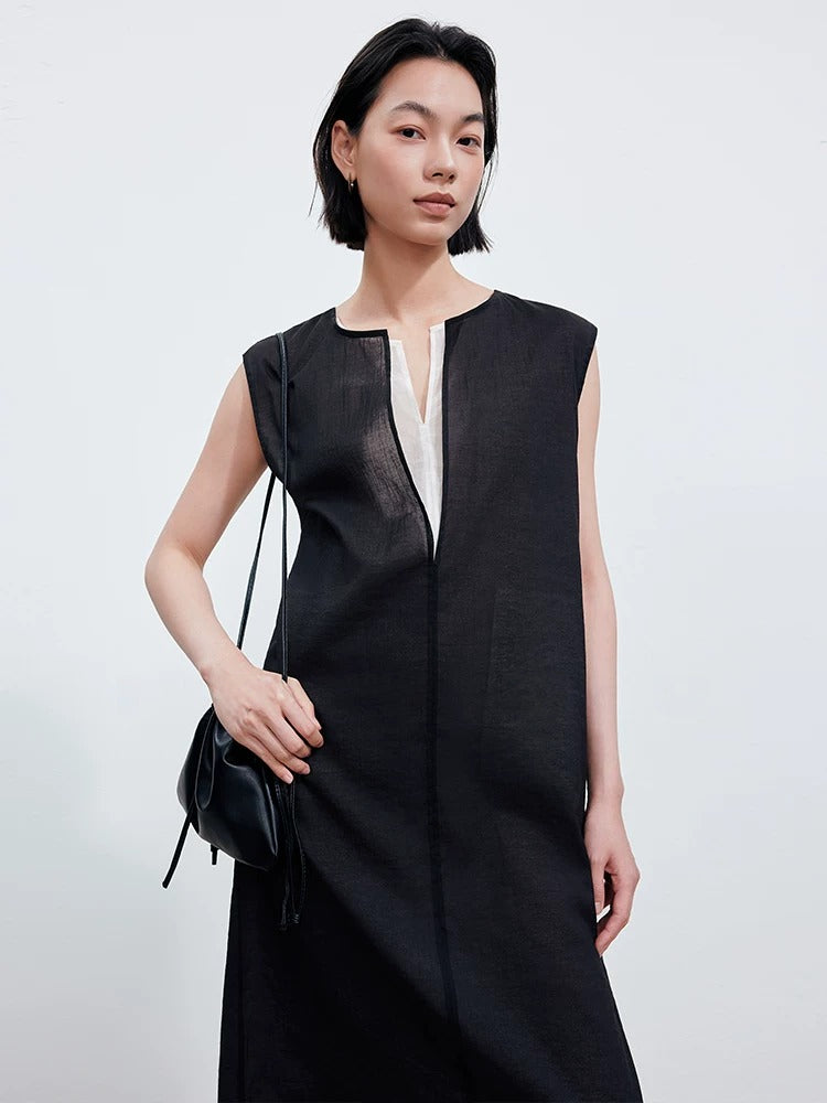 Double-Layer Color-Block Sleeveless Dress_BDHL8329