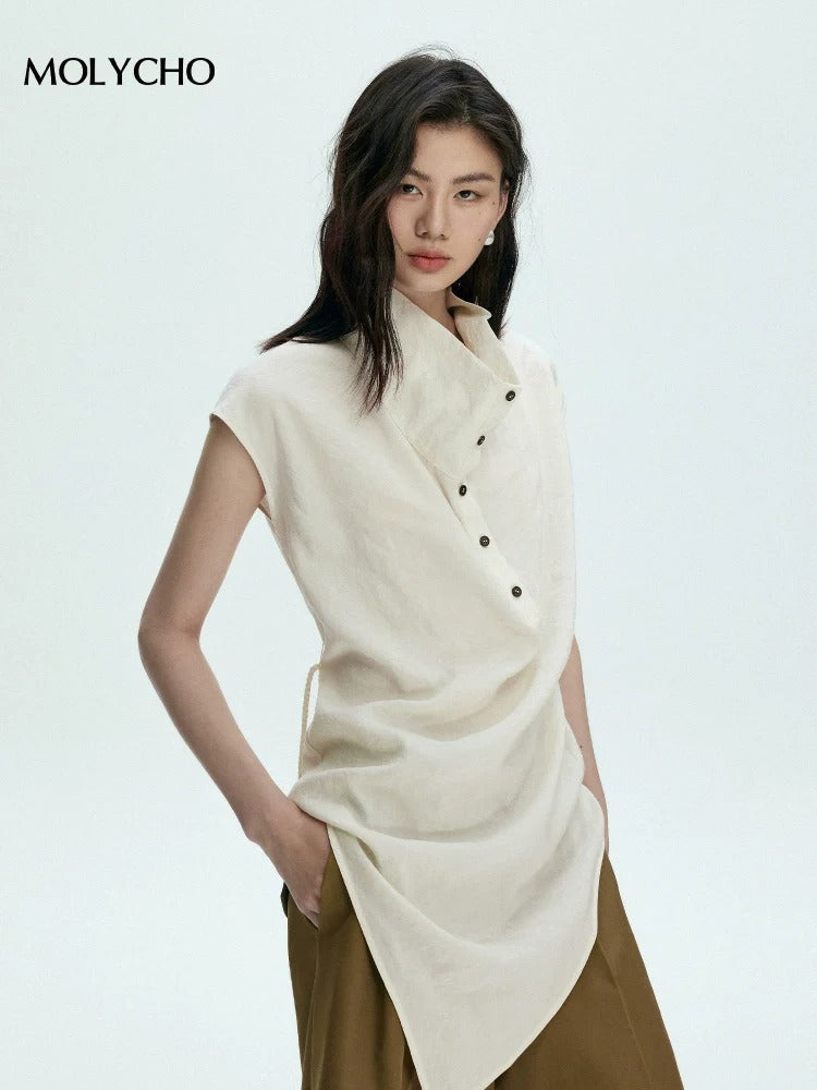 Lace-Up Asymmetrical Tops_BDHL7430