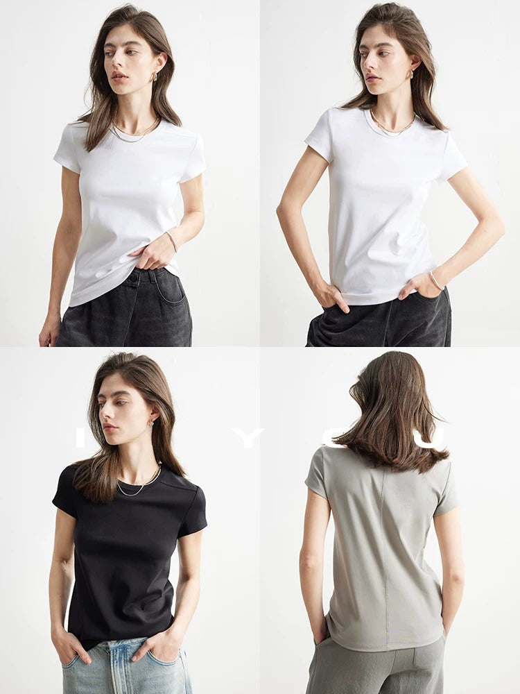 Plain slim short sleeve T-shirt_BDHL5654
