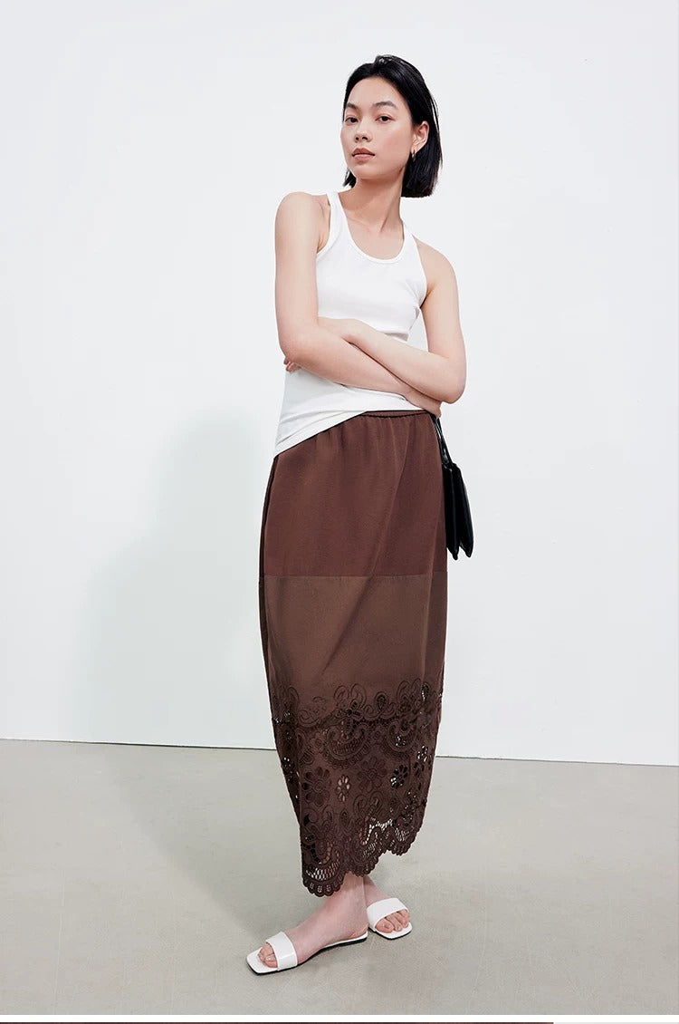 Cutwork Lace Hem Maxi Skirt_BDHL8345