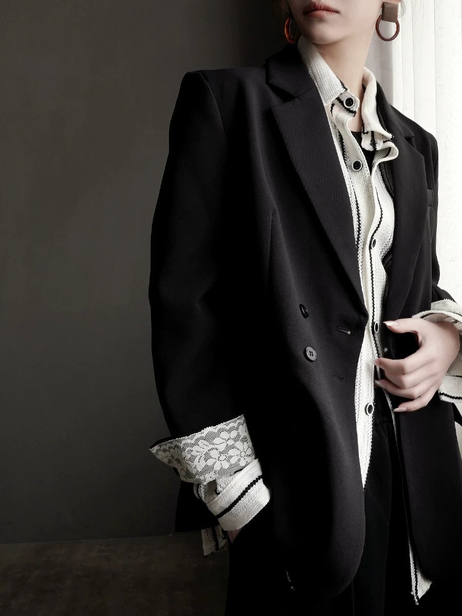 Lace Patchwork Tailored Blazer_BDHL8256