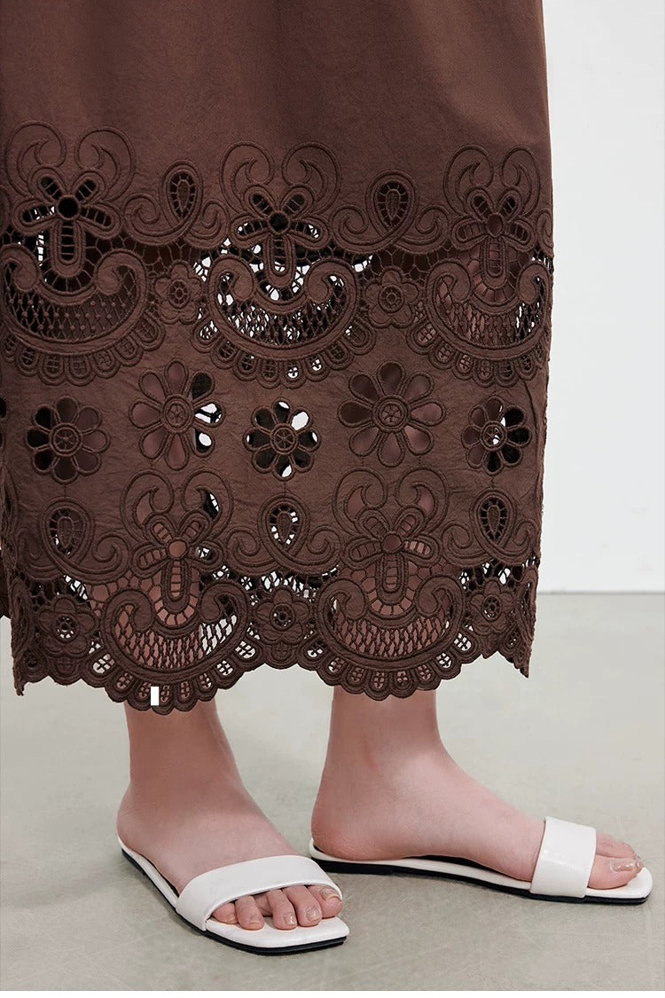 Cutwork Lace Hem Maxi Skirt_BDHL8345