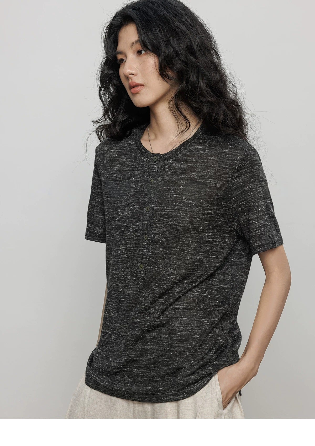 Henley Neck Linen Blend Tee_BDHL8361